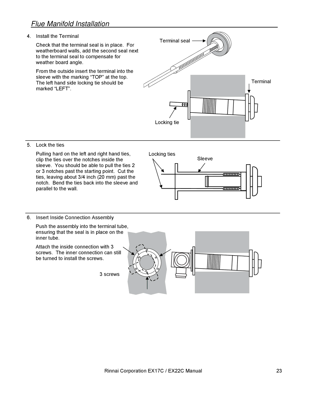 Rinnai EX22C, EX17C installation manual Flue Manifold Installation 