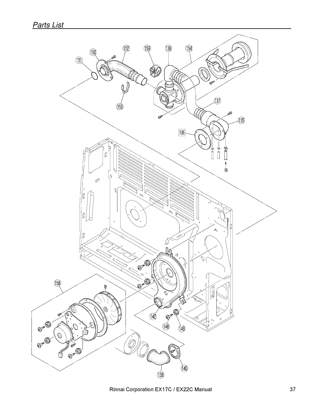 Rinnai EX22C, EX17C installation manual Parts List 