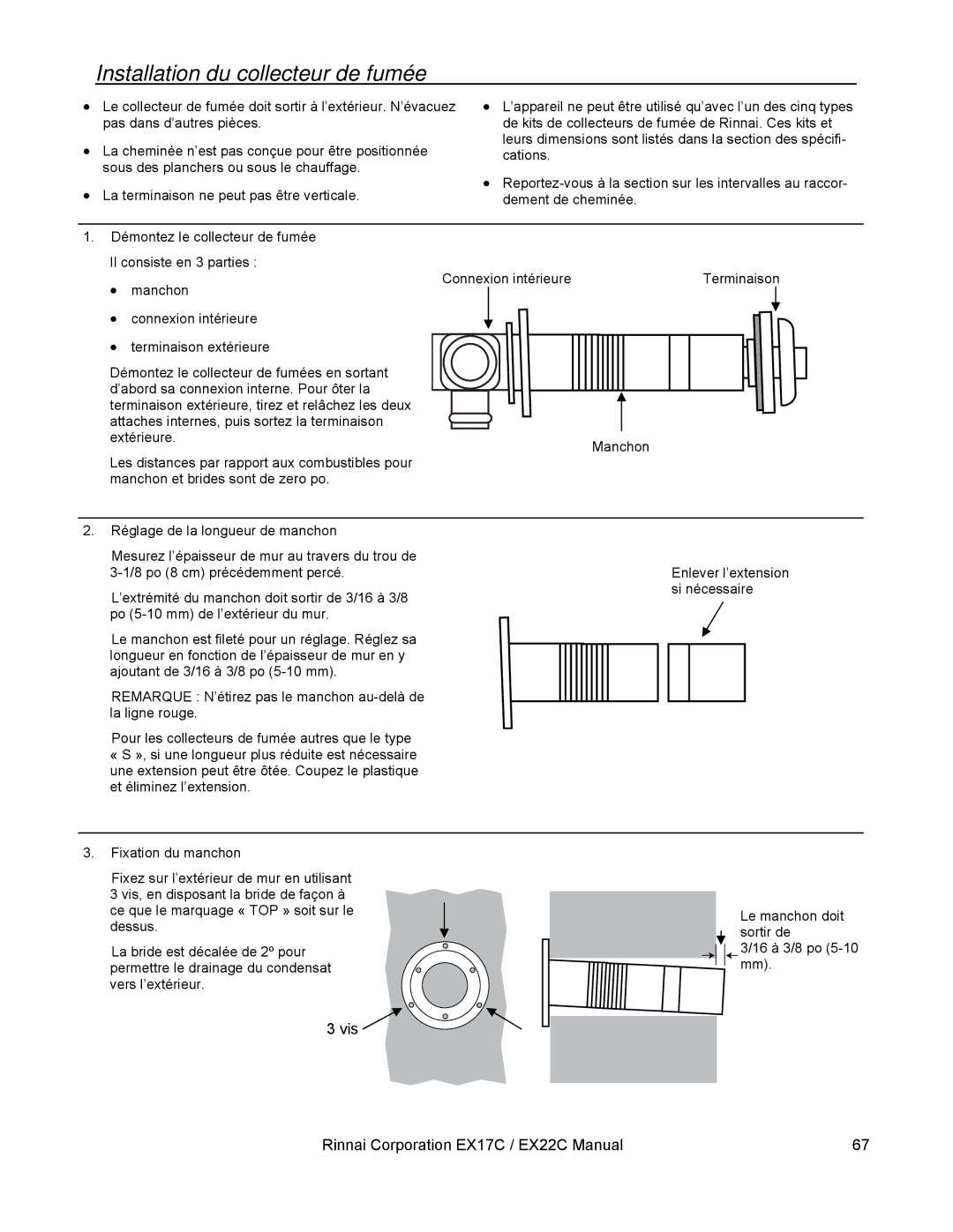 Rinnai EX22C, EX17C installation manual Installation du collecteur de fumée 