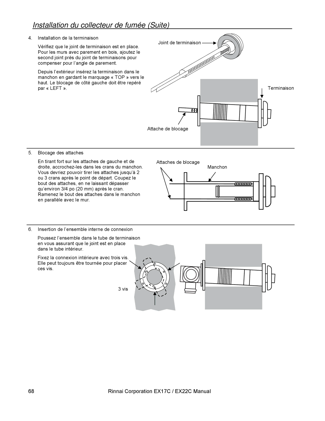 Rinnai EX17C, EX22C installation manual Installation du collecteur de fumée Suite 