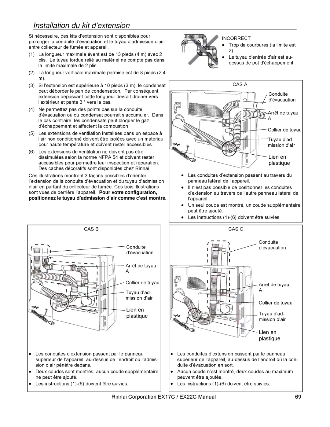 Rinnai installation manual Installation du kit d’extension, Lien en plastique Rinnai Corporation EX17C / EX22C Manual 