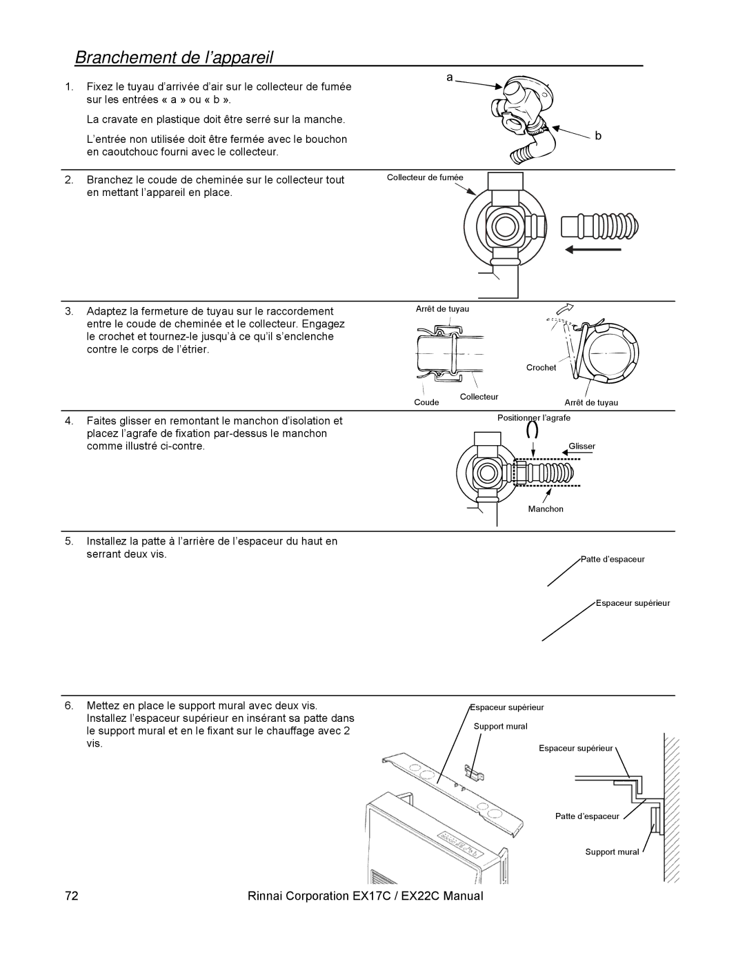 Rinnai EX17C, EX22C installation manual Branchement de l’appareil 