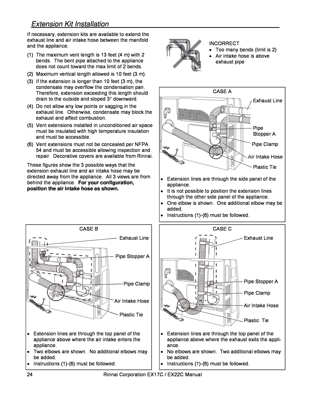 Rinnai EX17C, EX22C installation manual Extension Kit Installation 