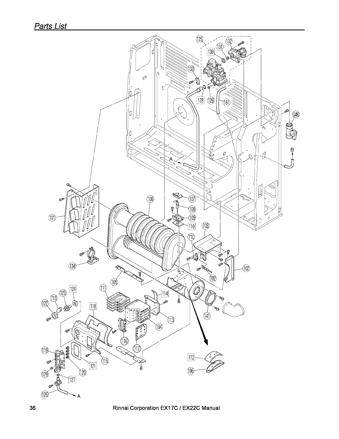 Rinnai installation manual Parts List, Rinnai Corporation EX17C / EX22C Manual 