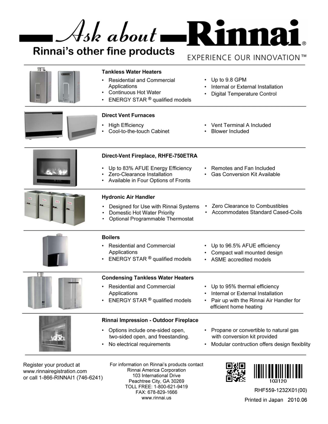 Rinnai EX17C, EX22C installation manual RHF559-1232X0100Printed in Japan 