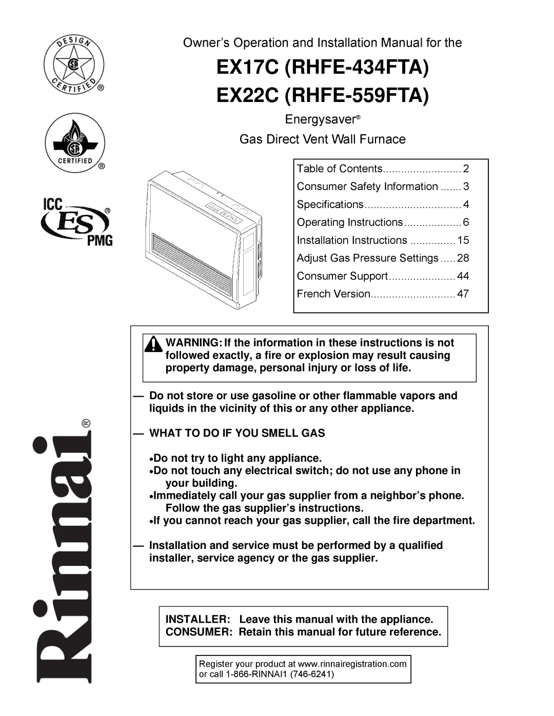 Rinnai EX17C (RHFE-434FTA), EX22C (RHFE-559FTA) installation manual EX17C RHFE-434FTA EX22C RHFE-559FTA 