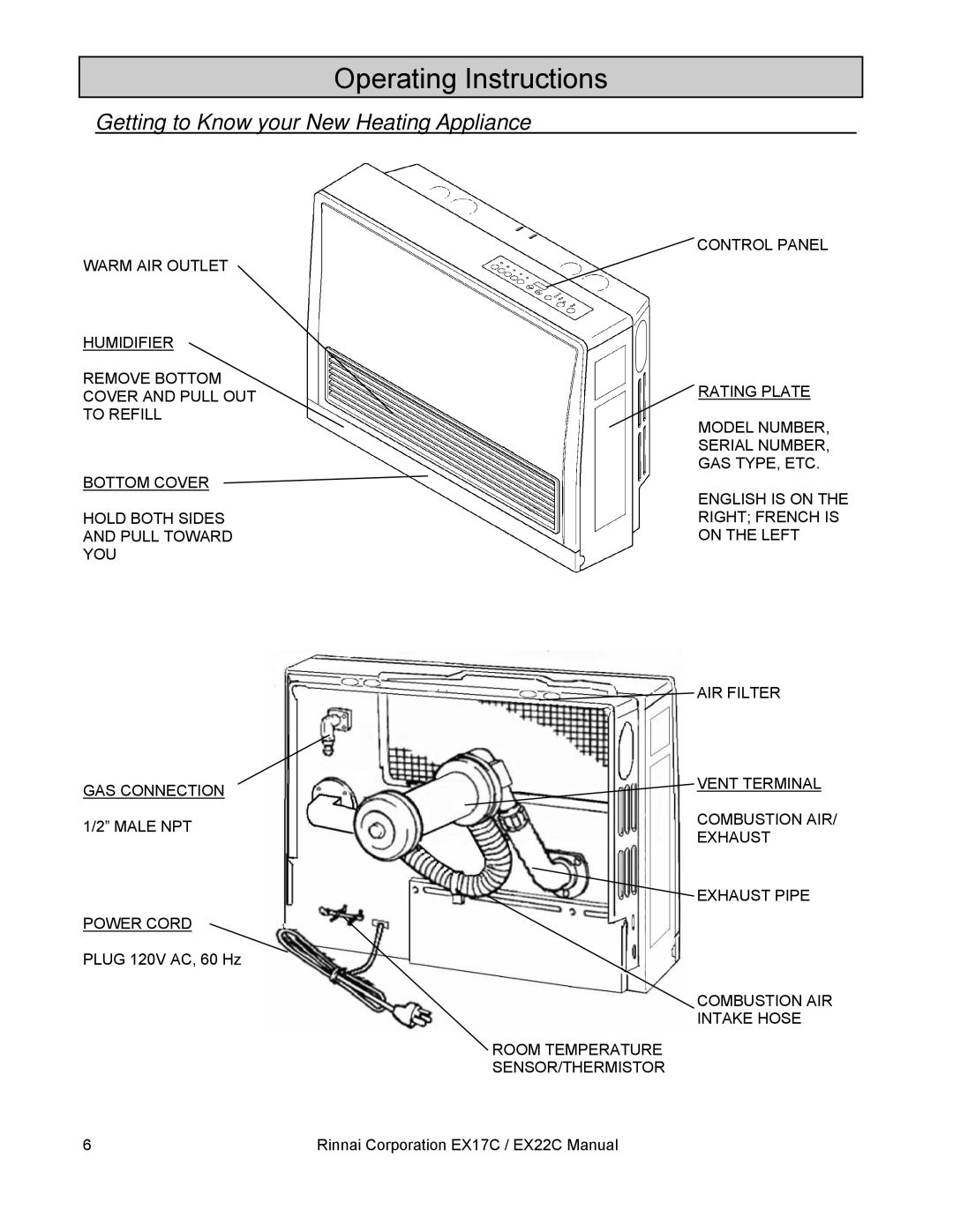 Rinnai EX22C (RHFE-559FTA), EX17C (RHFE-434FTA) Operating Instructions, Getting to Know your New Heating Appliance 