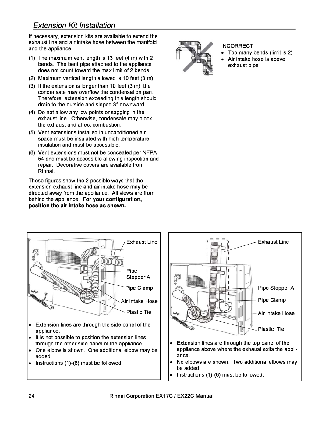 Rinnai EX22C (RHFE-559FTA), EX17C (RHFE-434FTA) installation manual Extension Kit Installation 