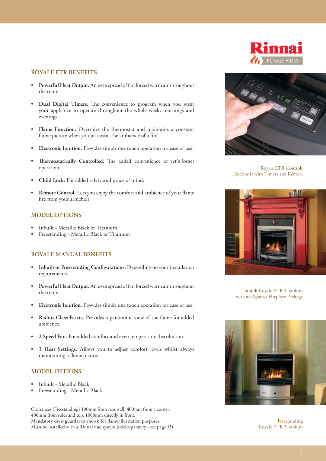 Rinnai FLAME FIRES manual Royale ETR Benefits, Royale Manual Benefits 