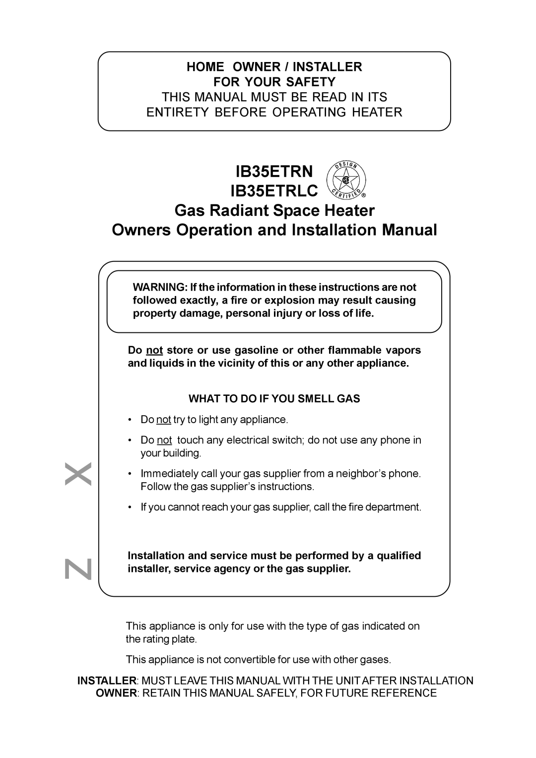 Rinnai installation manual IB35ETRN IB35ETRLC, What to do if YOU Smell GAS 