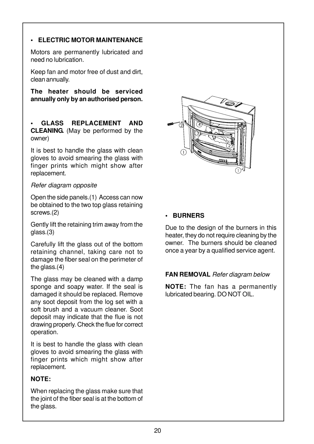 Rinnai IB35ETRLC, IB35ETRN installation manual Electric Motor Maintenance, Burners 