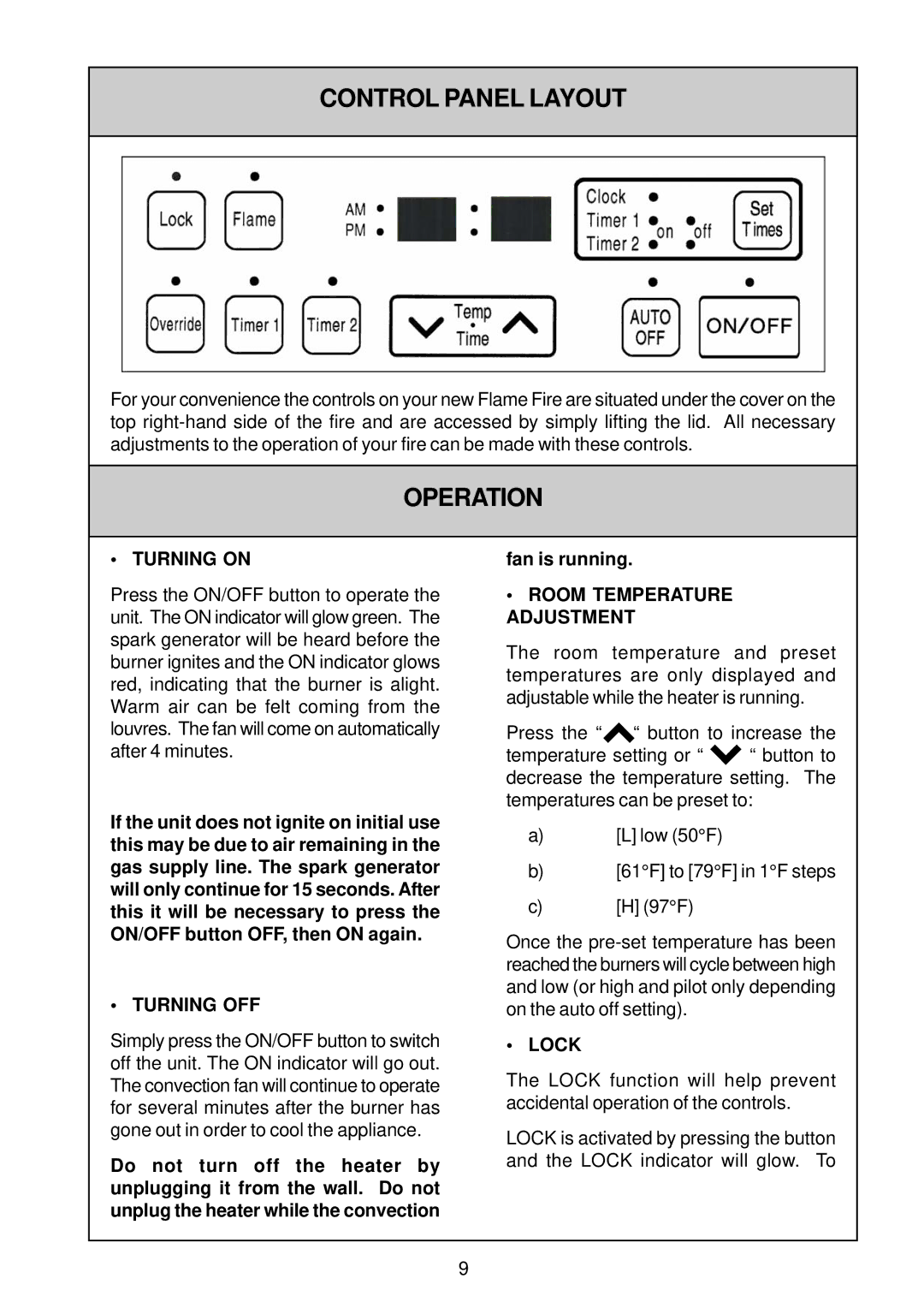 Rinnai IB35ETRN, IB35ETRLC installation manual Control Panel Layout, Operation 