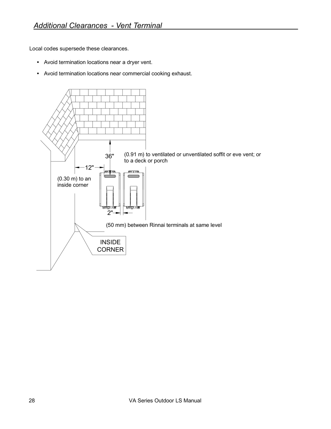 Rinnai R63LSE2 installation manual Additional Clearances Vent Terminal 