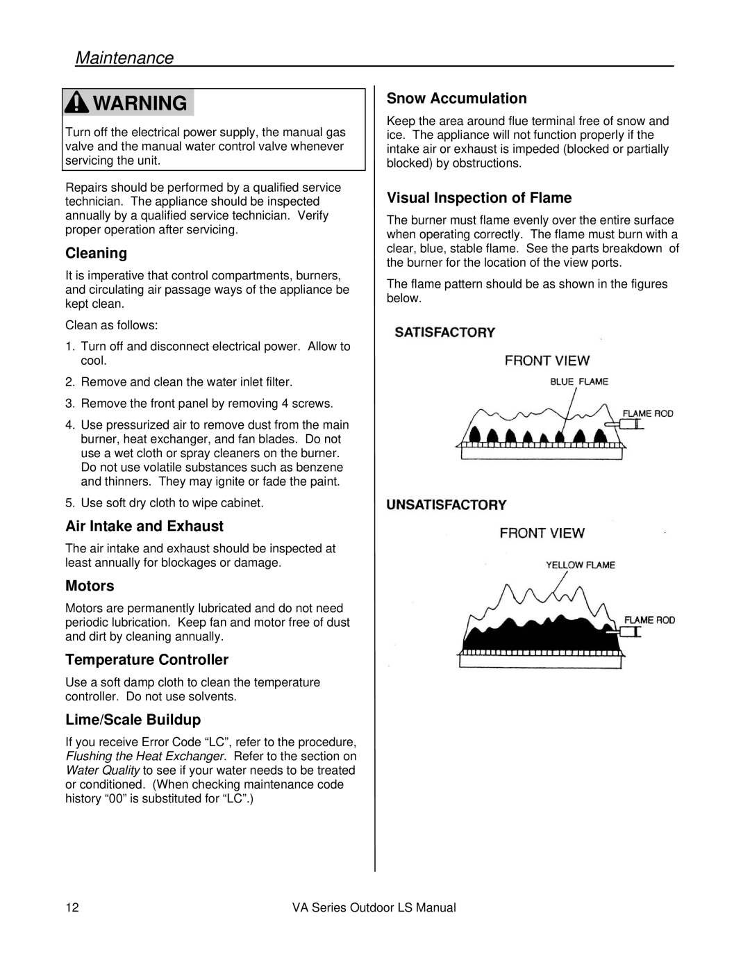 Rinnai R98LSE-ASME installation manual Maintenance 