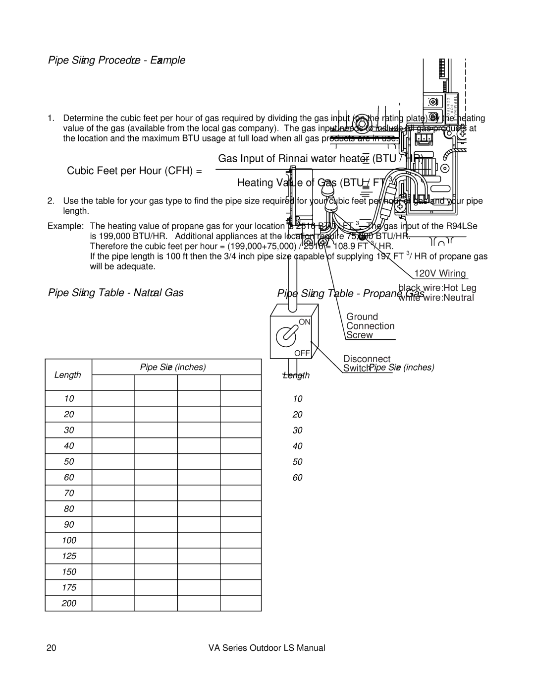 Rinnai R98LSE-ASME installation manual Pipe Sizing Procedure Example 