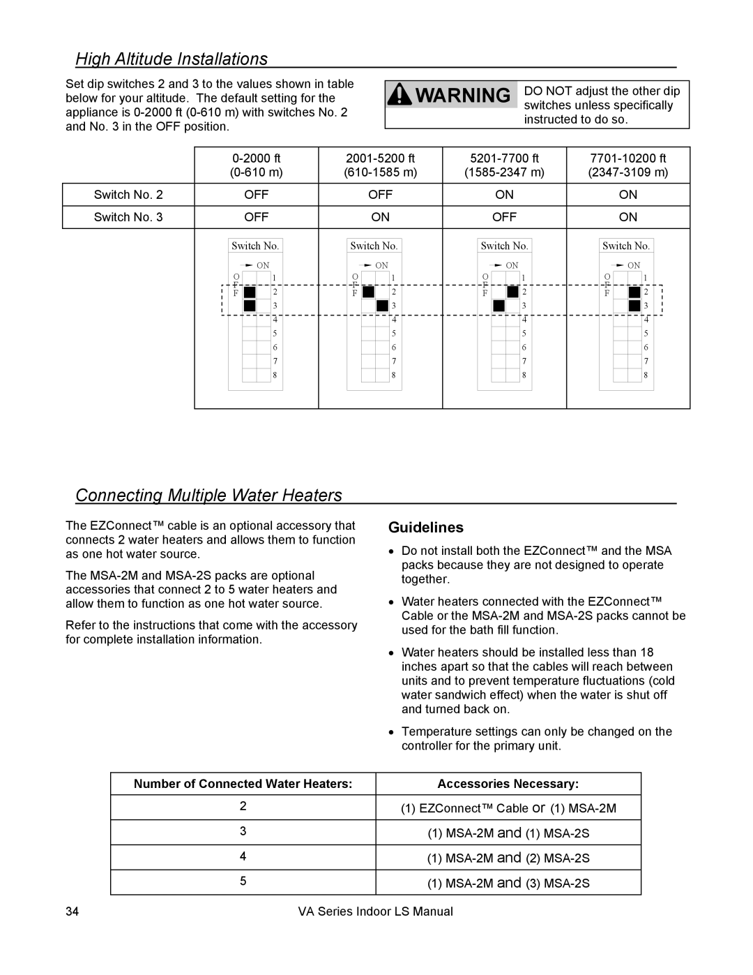 Rinnai R50LSI, R98LSI-ASME, R75LSI, R94LSI High Altitude Installations, Connecting Multiple Water Heaters, Guidelines 