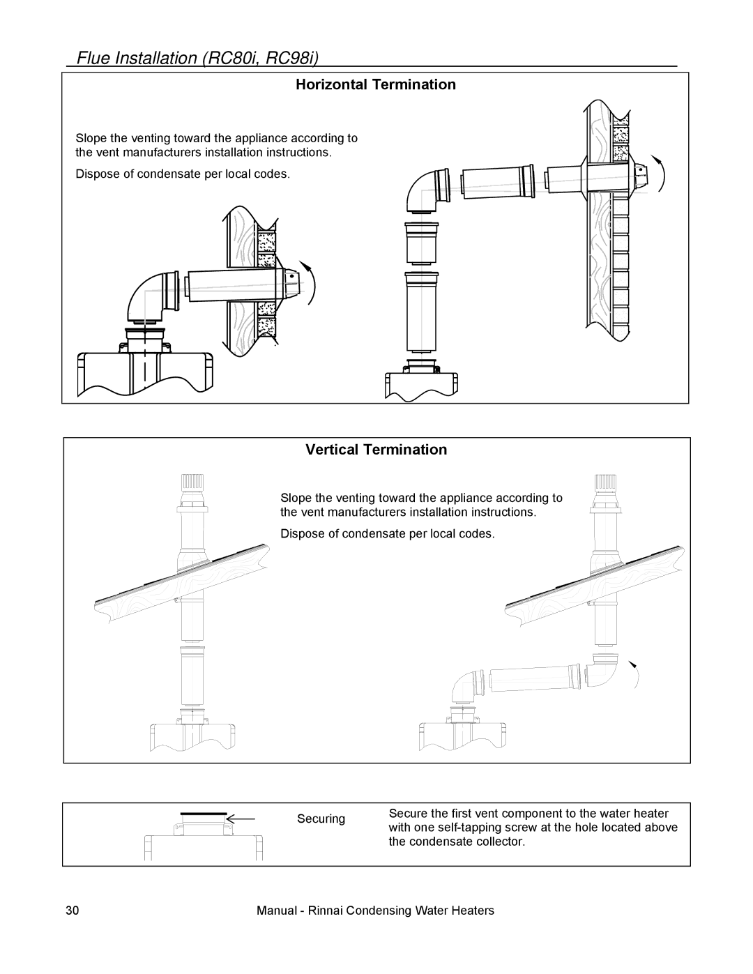 Rinnai RC80I, RC98I, RC98E, RC80E installation manual Flue Installation RC80i, RC98i 