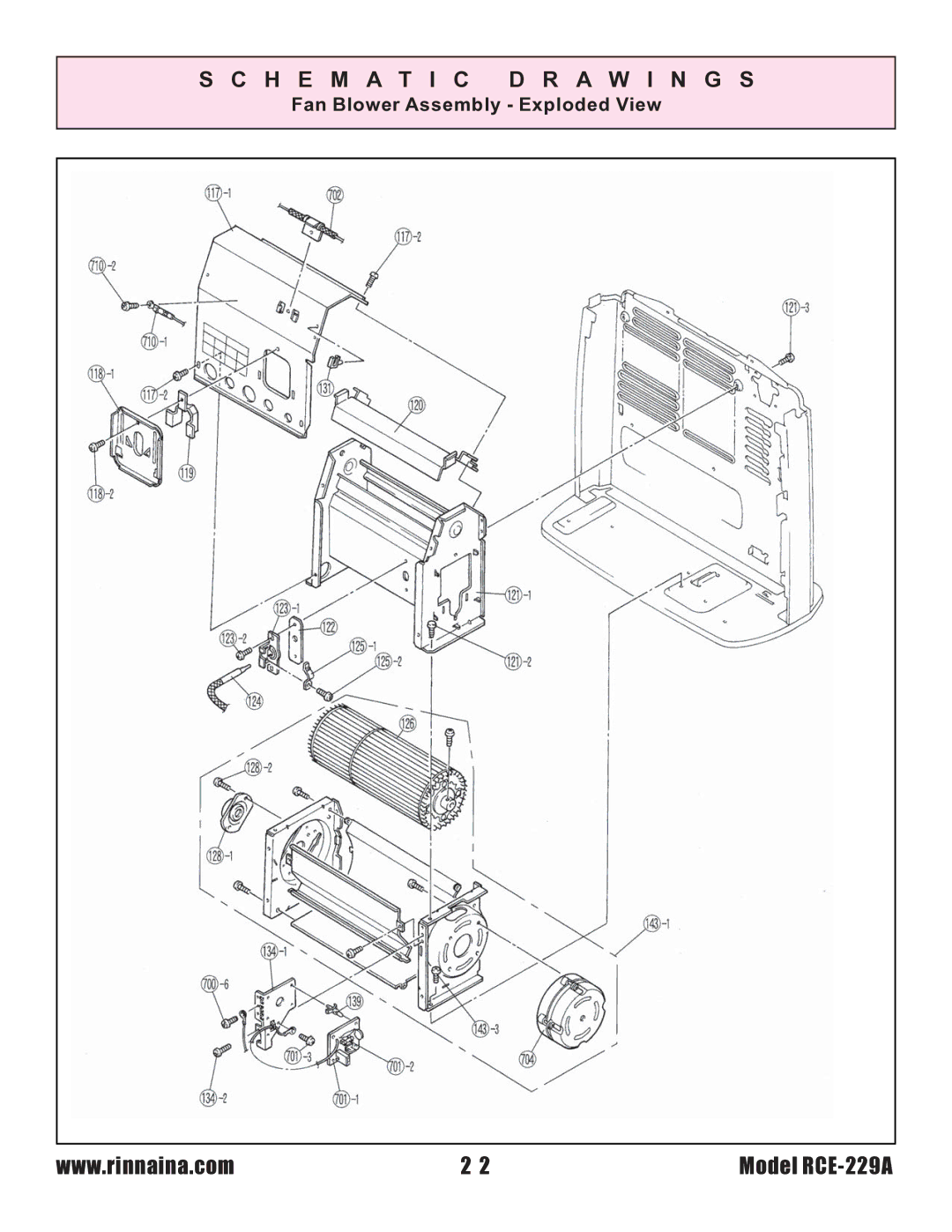 Rinnai RCE-229A installation instructions Fan Blower Assembly Exploded View 