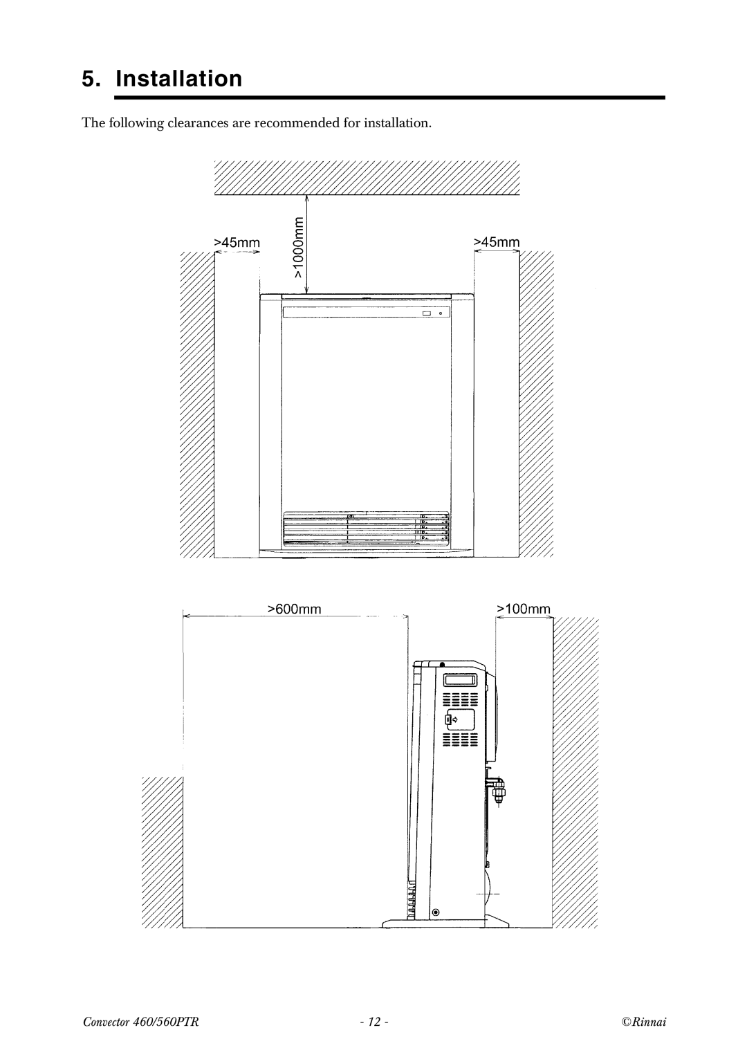 Rinnai RCE-560PTR manual Installation 