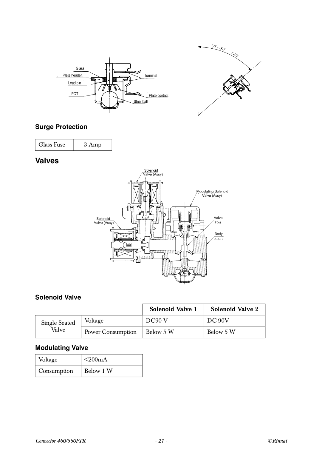 Rinnai RCE-560PTR manual Valves 