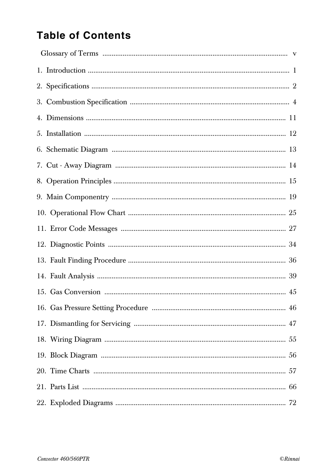 Rinnai RCE-560PTR manual Table of Contents 