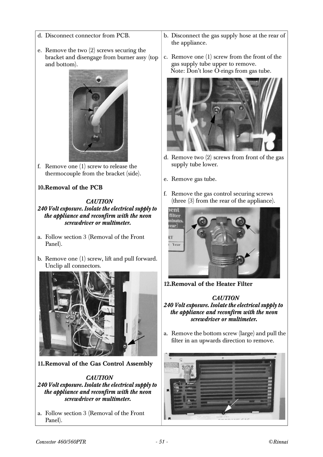 Rinnai RCE-560PTR manual Convector 460/560PTR Rinnai 