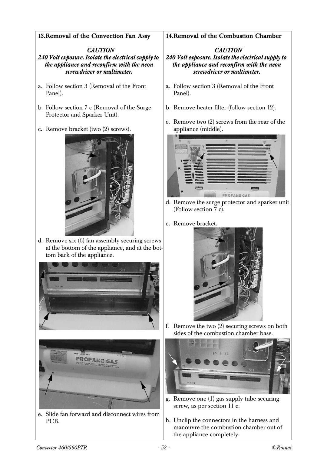 Rinnai RCE-560PTR manual Removal of the Convection Fan Assy 