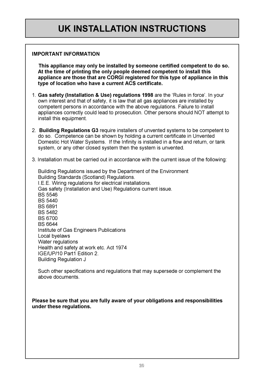 Rinnai REU - 16 FUA - E user manual UK Installation Instructions, Important Information 