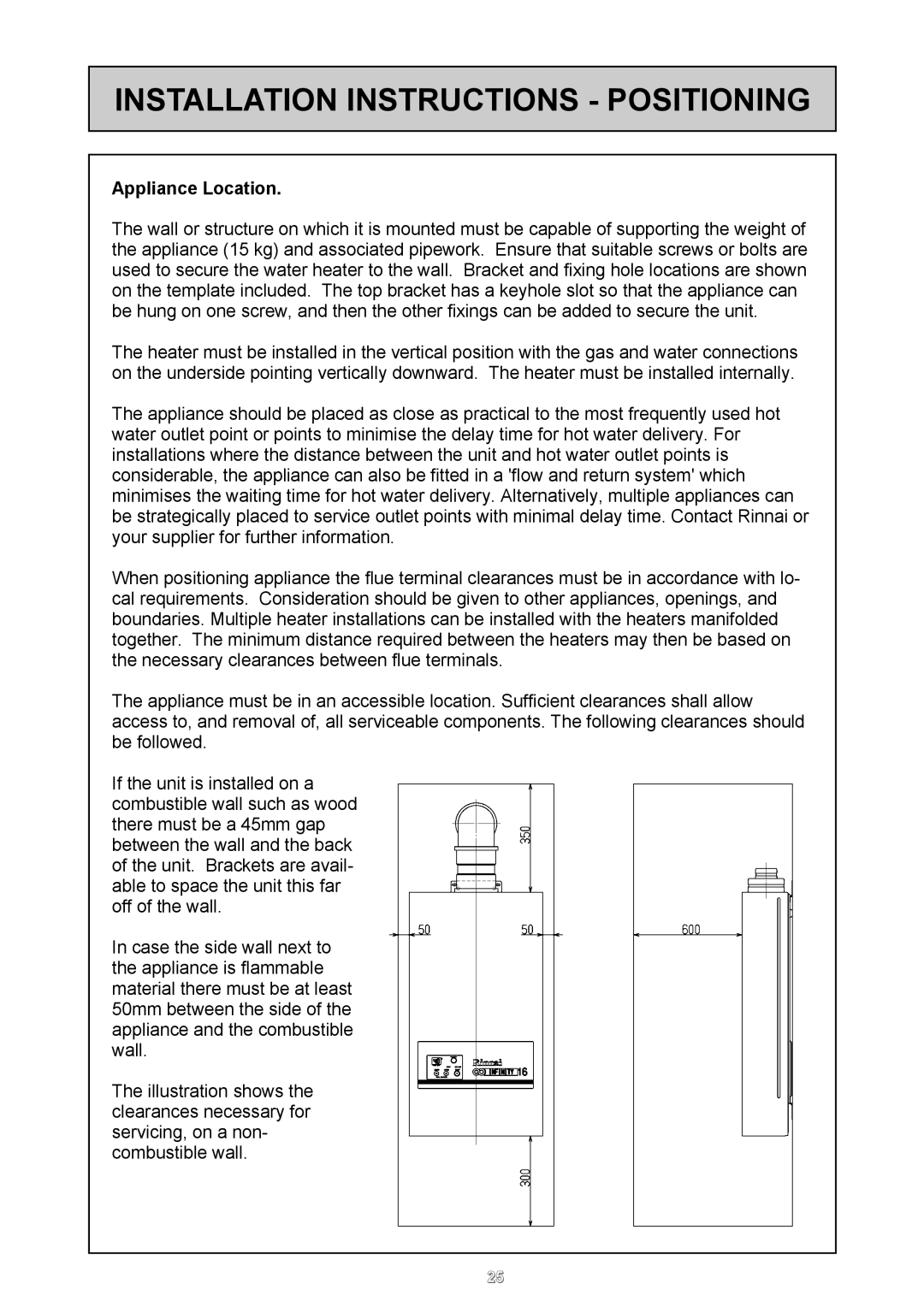 Rinnai REU - 16 FUA - E user manual Installation Instructions Positioning, Appliance Location 