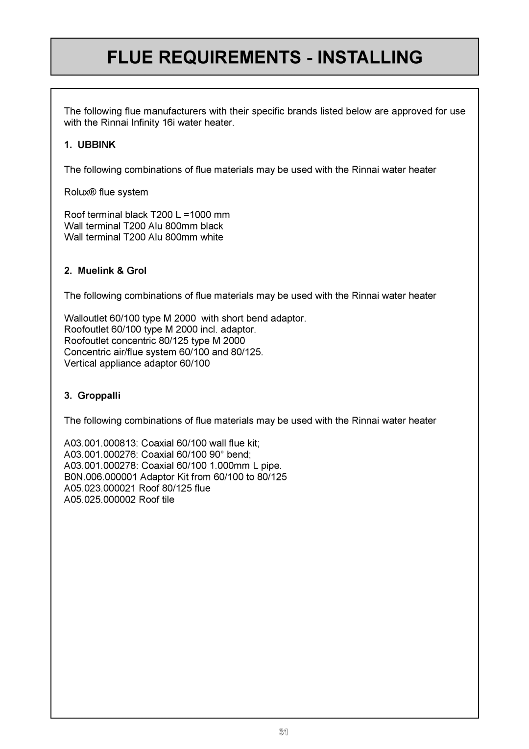 Rinnai REU - 16 FUA - E user manual Muelink & Grol, Groppalli 