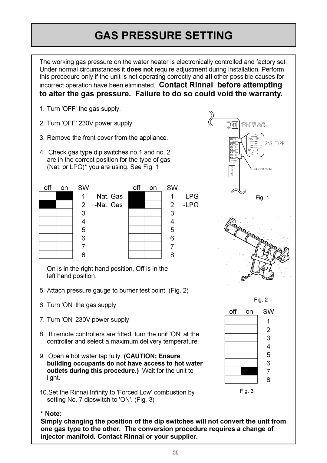 Rinnai REU - 16 FUA - E user manual GAS Pressure Setting 