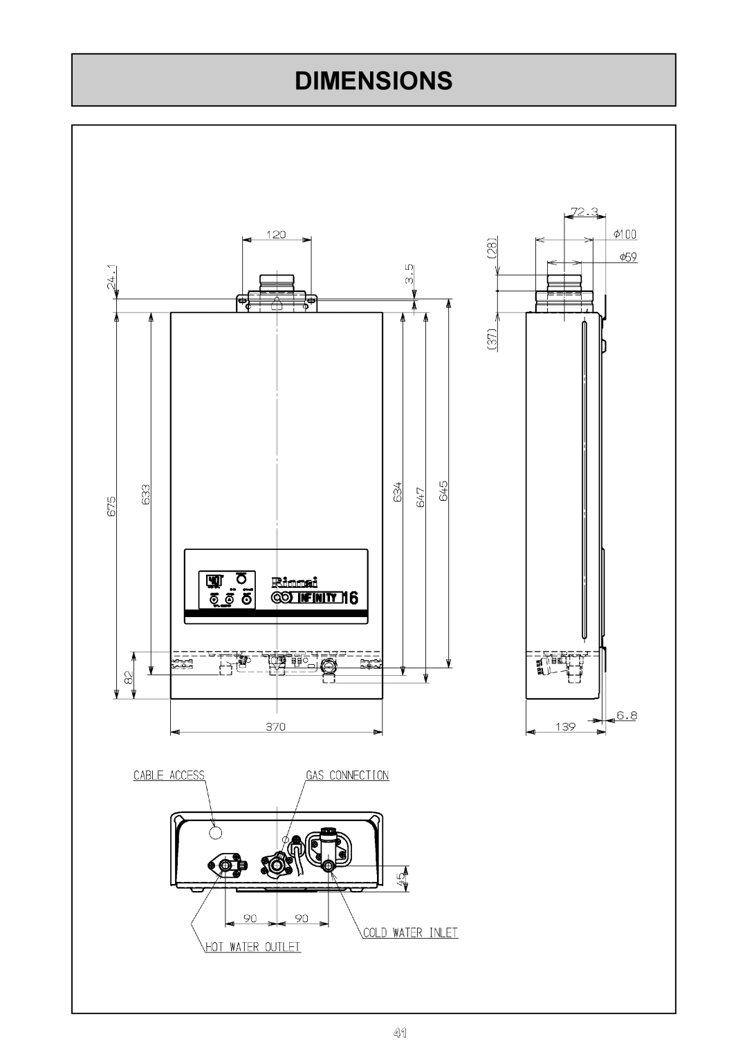 Rinnai REU - 16 FUA - E user manual Dimensions 