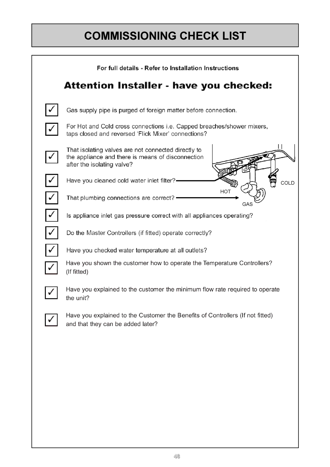 Rinnai REU - 16 FUA - E user manual Commissioning Check List 