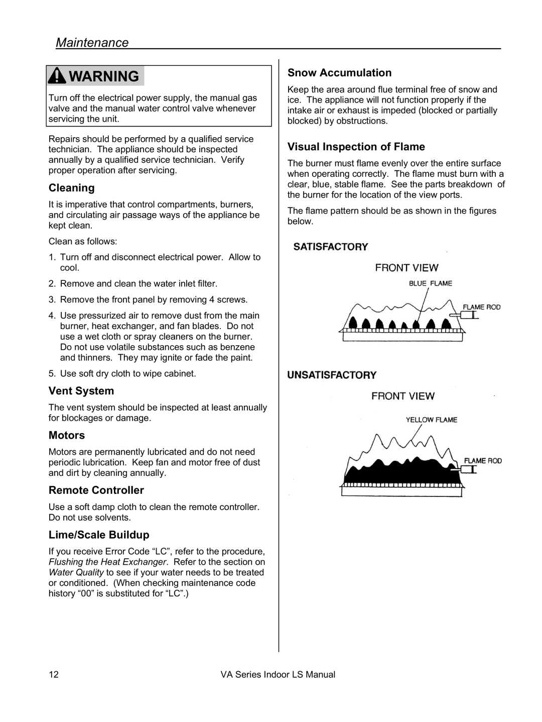 Rinnai REU-VA3237FFU installation manual Maintenance 