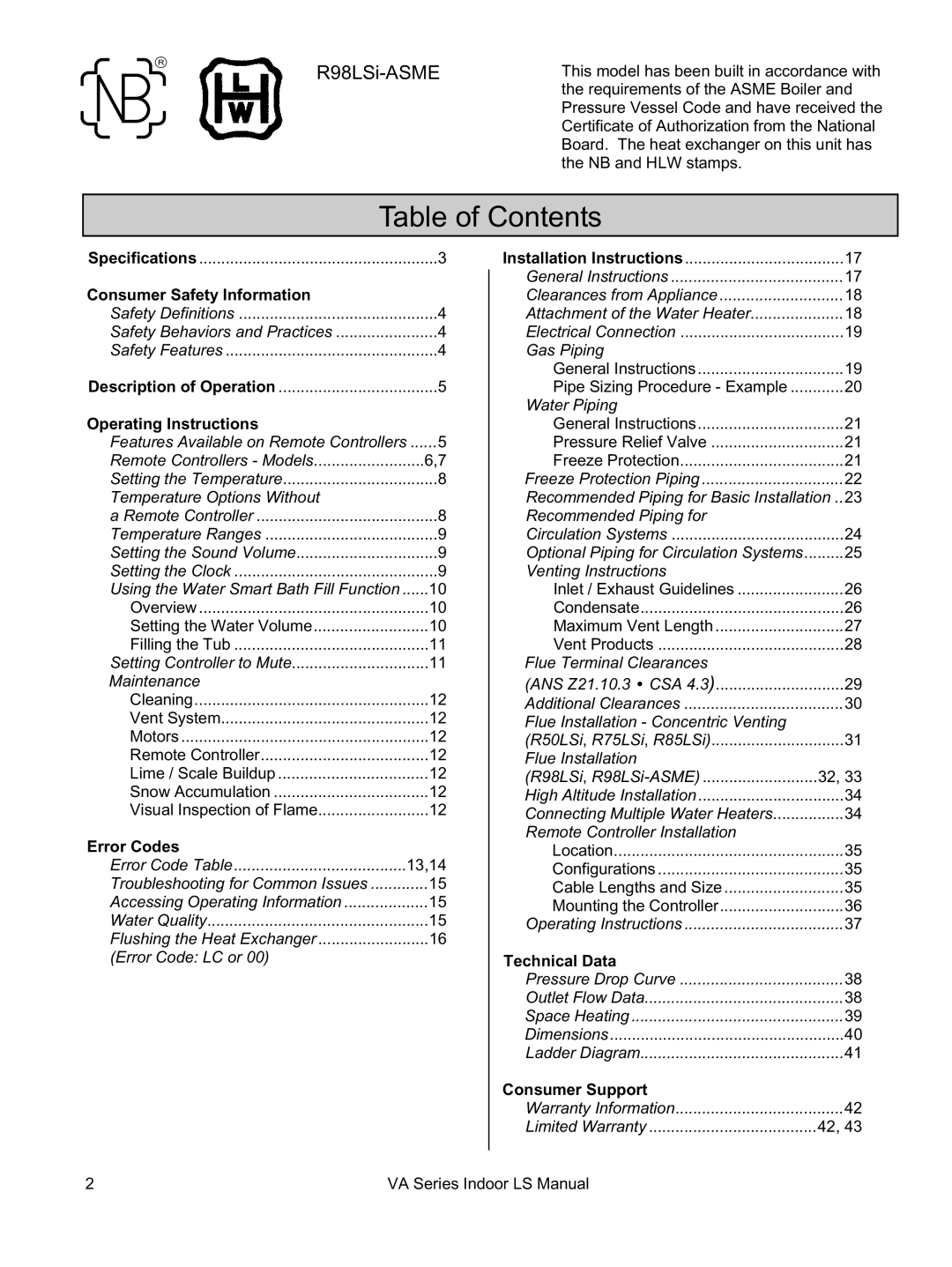 Rinnai REU-VA3237FFU installation manual Table of Contents 