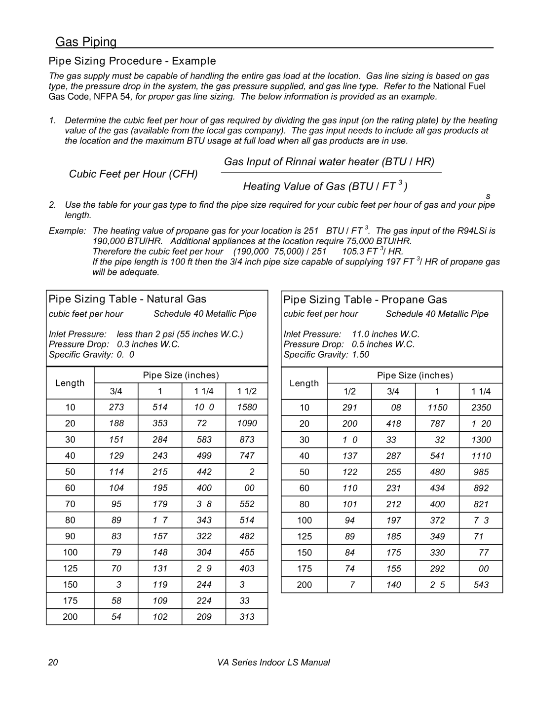 Rinnai REU-VA3237FFU installation manual Pipe Sizing Procedure Example 