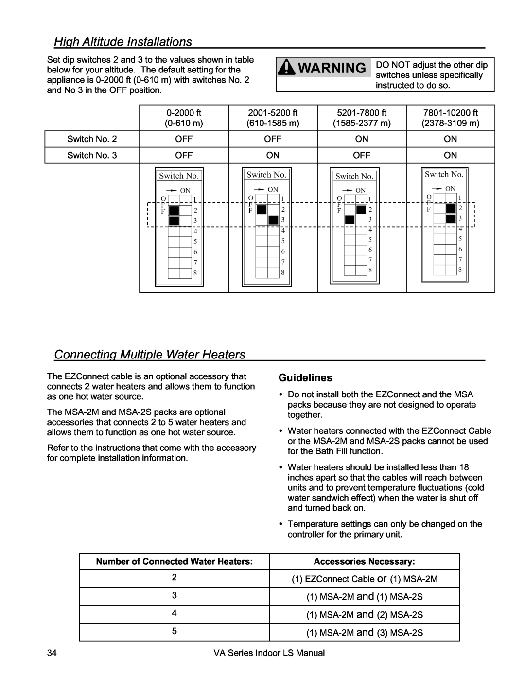 Rinnai REU-VA3237FFU installation manual High Altitude Installations, Connecting Multiple Water Heaters, Guidelines 