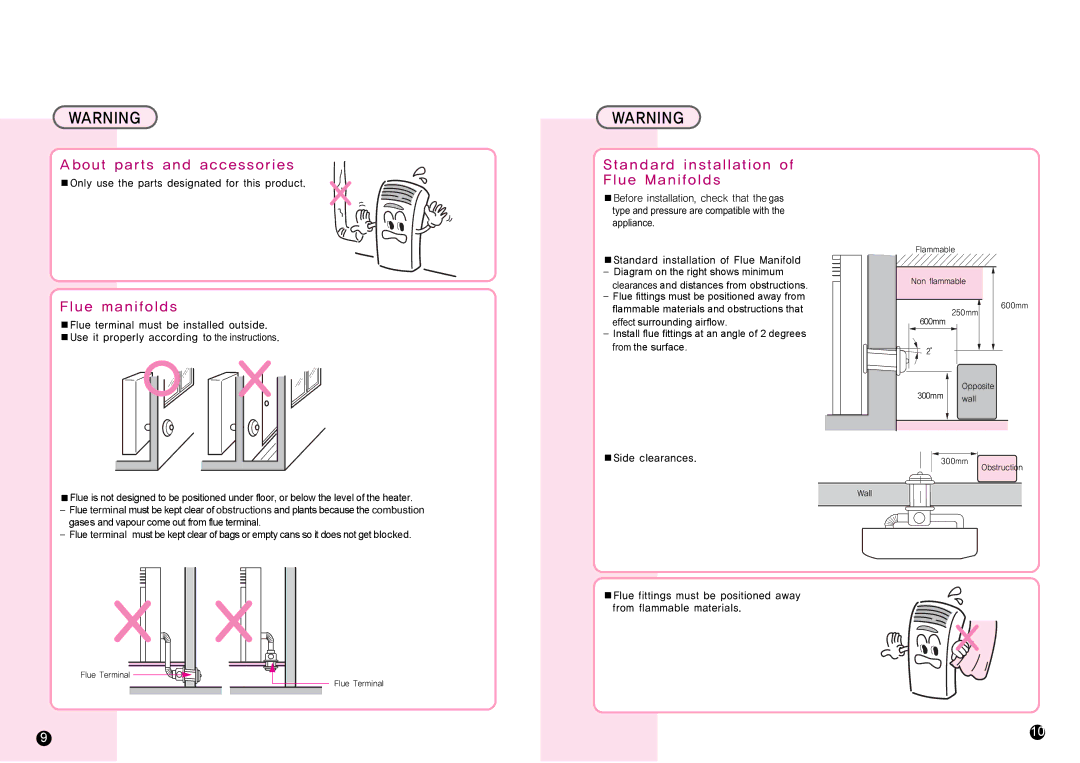 Rinnai RHFE-1510F manual Diagram on the right shows minimum 