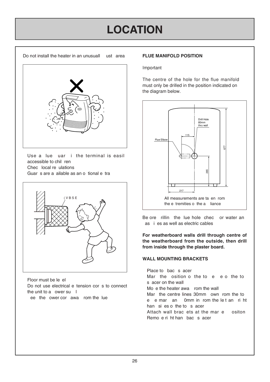 Rinnai RHFE-308 FTR user manual Flue Manifold Position, Wall Mounting Brackets 