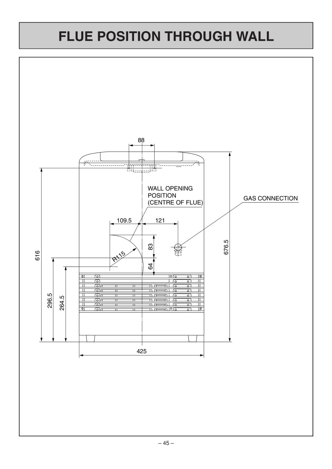 Rinnai RHFE-308 FTR user manual Flue Position Through Wall 