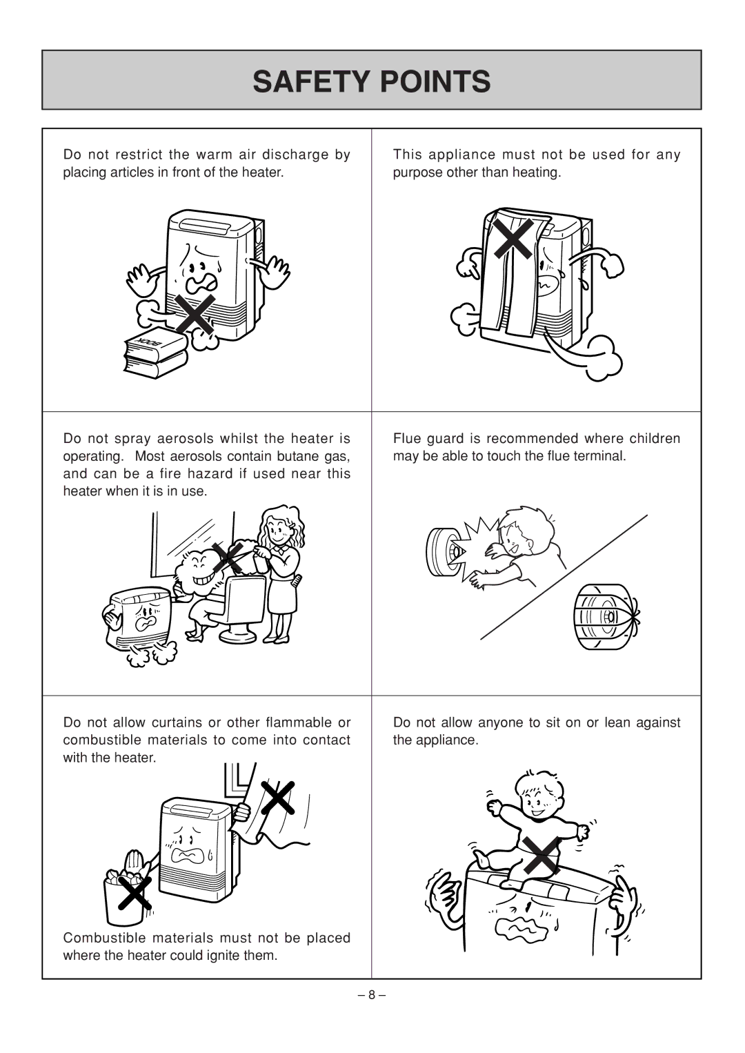 Rinnai RHFE-308 FTR user manual Safety Points 