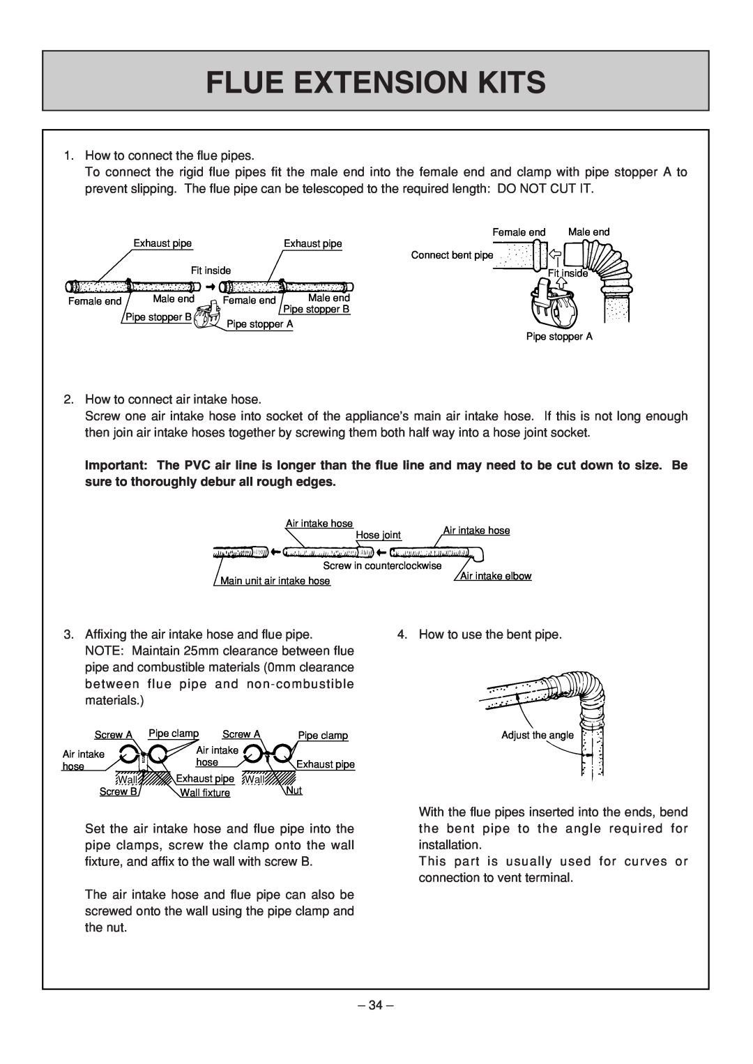 Rinnai RHFE-308 FTR user manual Flue Extension Kits, How to connect the flue pipes 