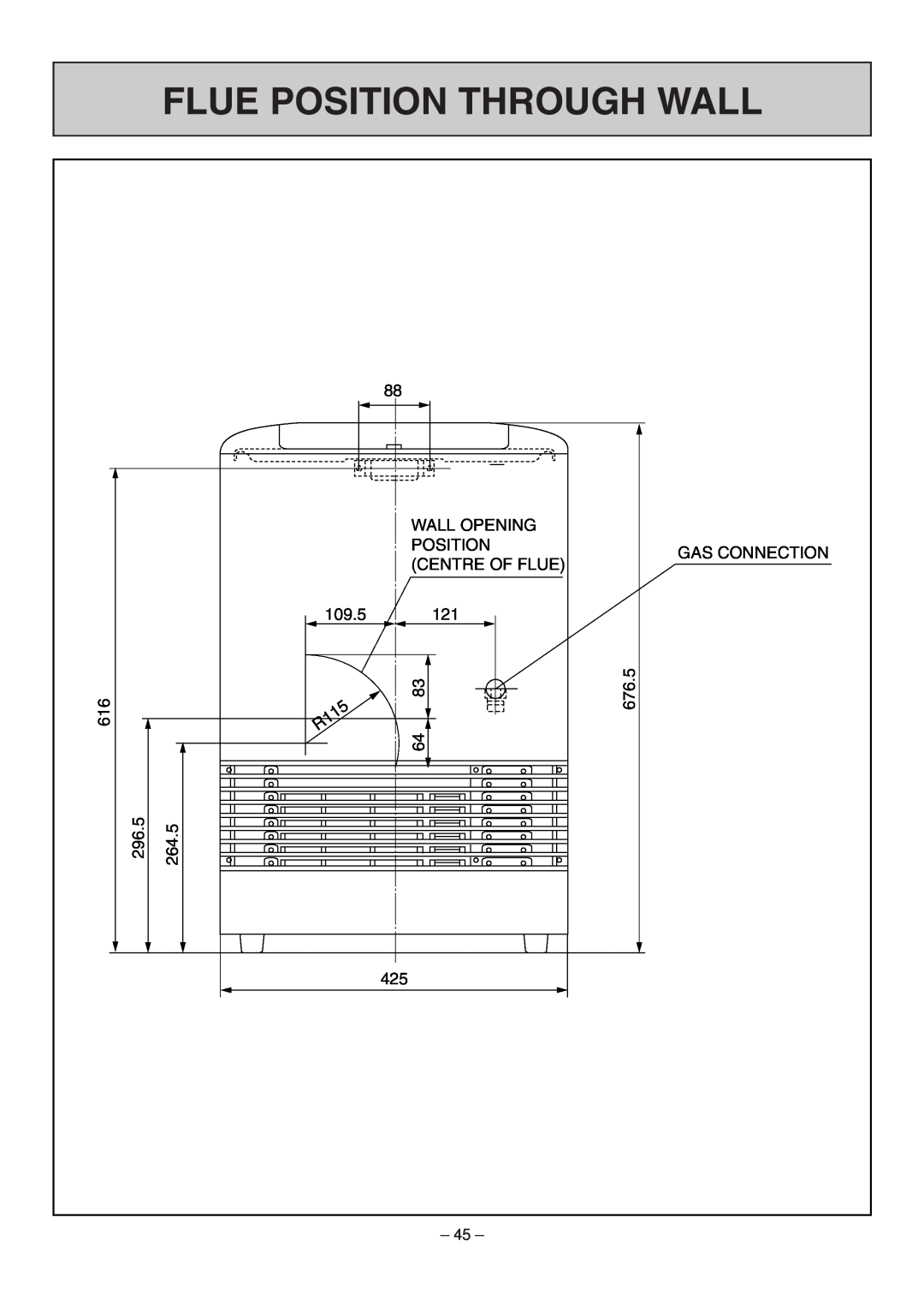 Rinnai RHFE-308 FTR user manual Flue Position Through Wall 