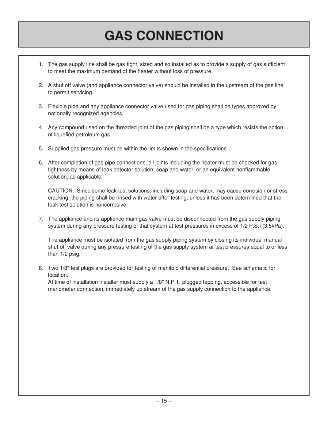 Rinnai RHFE-431FA installation manual GAS Connection 