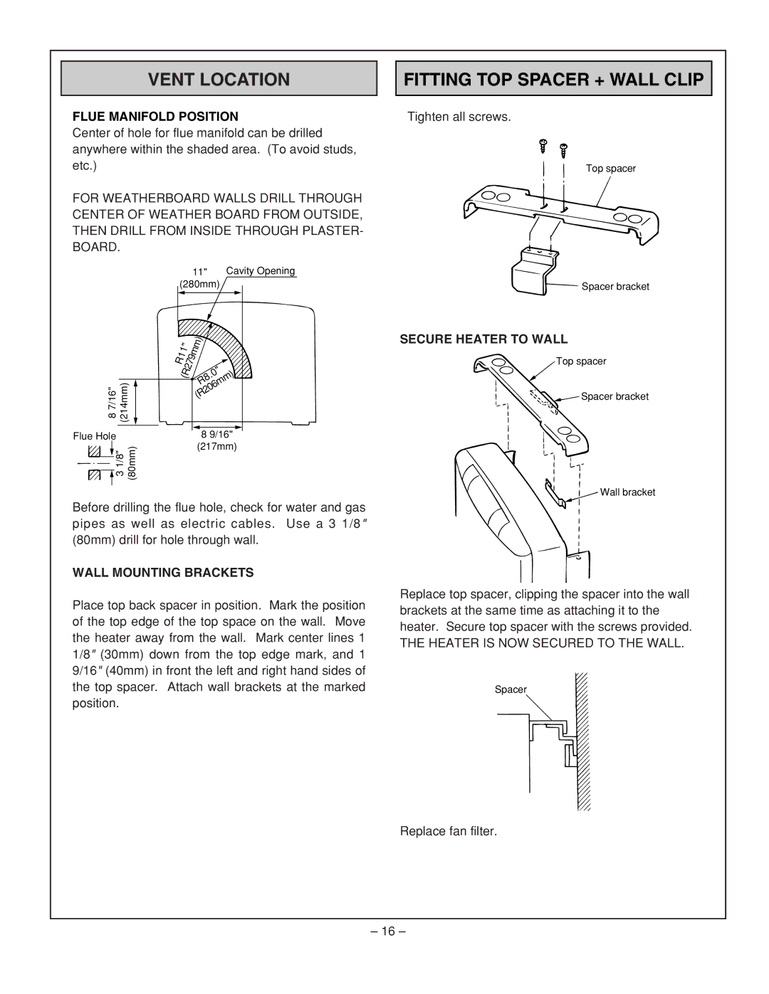 Rinnai RHFE-431FA installation manual Flue Manifold Position, Secure Heater to Wall, Wall Mounting Brackets 