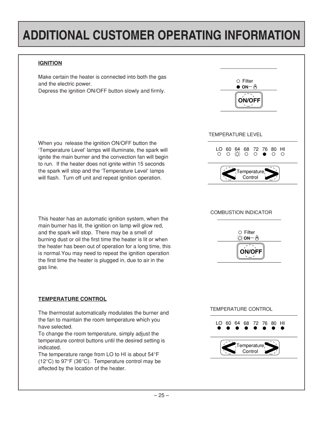 Rinnai RHFE-431FA installation manual Ignition, Temperature Control 