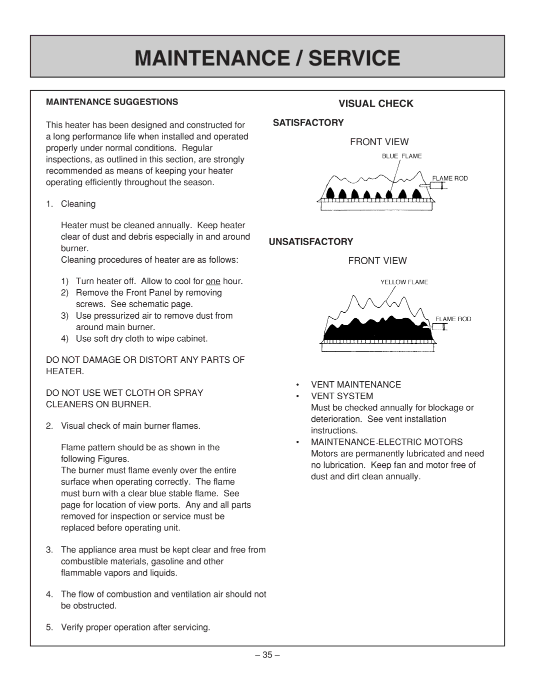 Rinnai RHFE-431FA installation manual Maintenance / Service, Maintenance Suggestions 