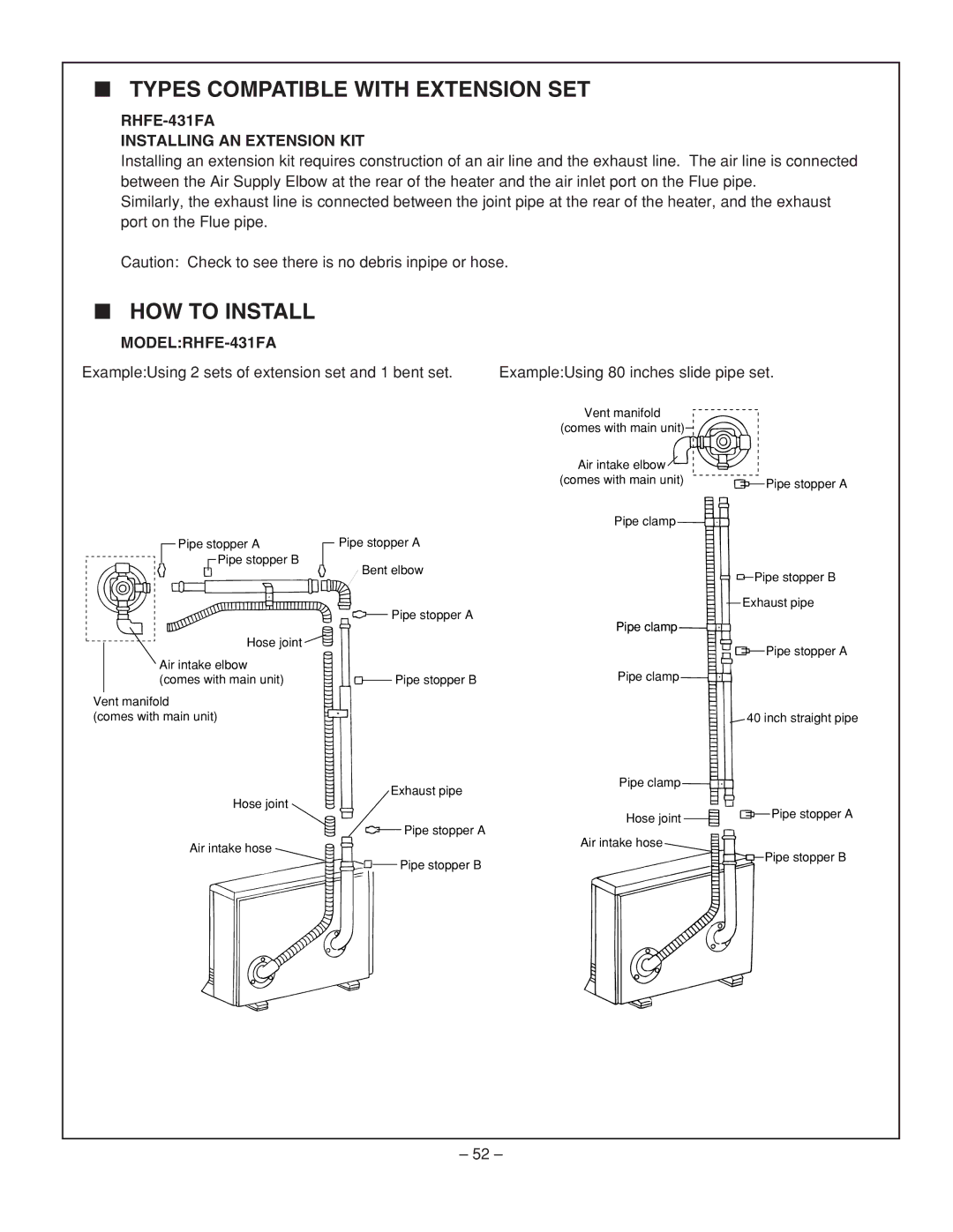 Rinnai installation manual RHFE-431FA Installing AN Extension KIT, MODELRHFE-431FA 