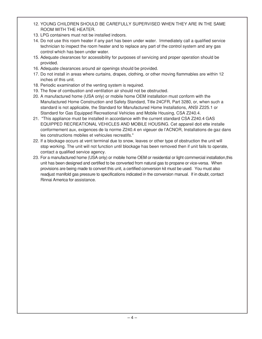 Rinnai RHFE-431FA installation manual 