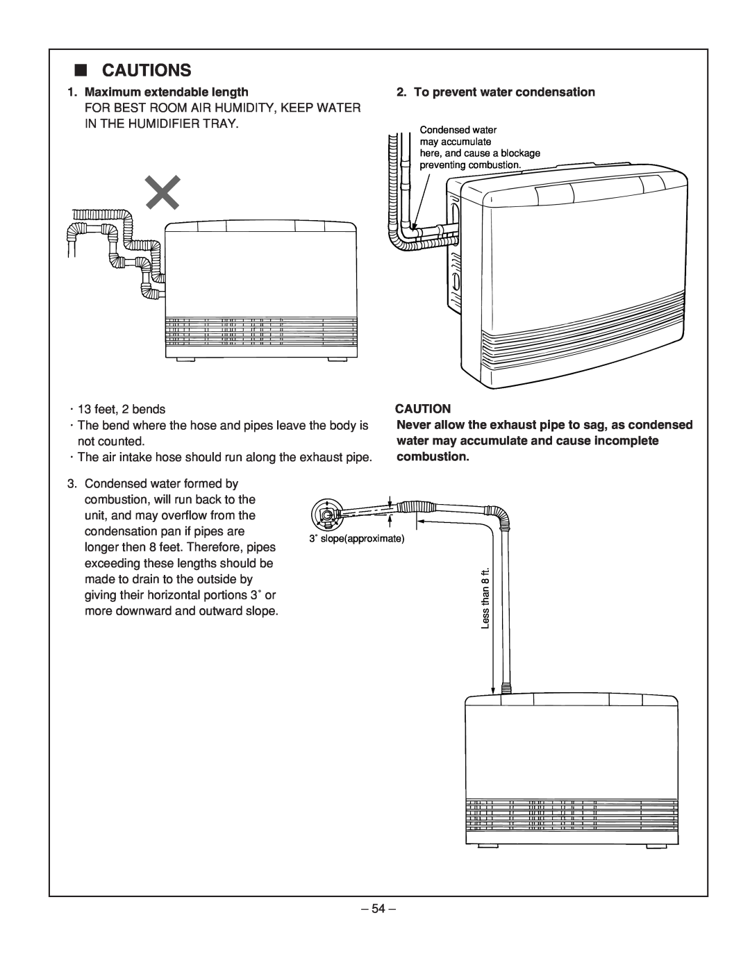 Rinnai RHFE-431FA installation manual Cautions, Maximum extendable length, To prevent water condensation 